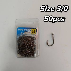 High Carbon Steel Octopus Hooks 4X Strength – 50pcs Durable Fishing Hooks (Size #1–4/0)