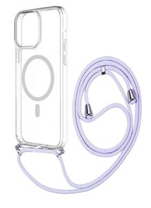 IXB iP 14 / IP 15 pro /max /16 pro max wireless magnetic cover transparent Clear hard acrylic shockproof phone case with adjustable lanyard strap string