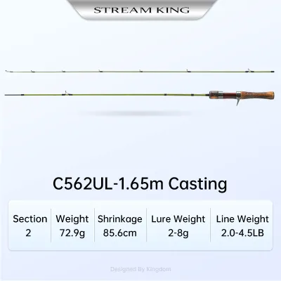 Kingdom STREAMKING Fishing Rods Carbon Spinning Casting 2 section and 3 section UL L Power Baitcasting Travel Rod River Rod Ultralight rod