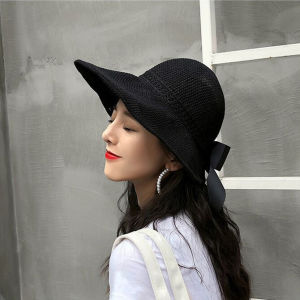 หมวกกันแดดถักนิตติ้งแบบลำลองพับเก็บได้ปีกกว้างกันแดดกันแดดหมวกสำหรับชาวประมงผู้หญิง