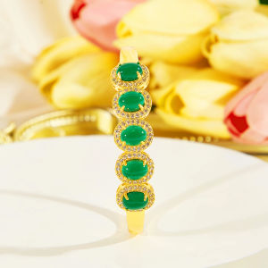 SEQUITO Fashion Ladies Jewelry Full Pave Setting Red White Green Oval AAAAA Zircon Pageant Wrist Gold Plated Bangle B367