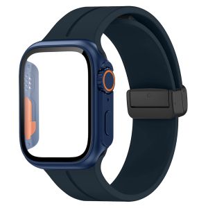 Glass+case+Strap For Apple watch band 44mm 45mm 41mm 40mm 42mm 38mm Magnetic buckle Silicone Bracelet+cove i Watch Series 9 8 se 7 6 5 4 3 2 1