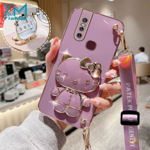 YiaMia เคสโทรศัพท์แฟชั่นสำหรับ VIVO V15 V15 Pro ตัวชุบโลหะหรูหราสายยาวแฟชั่น KT กระจกเงาโต๊ะเครื่องแป้งแมวฝาครอบโทรศัพท์