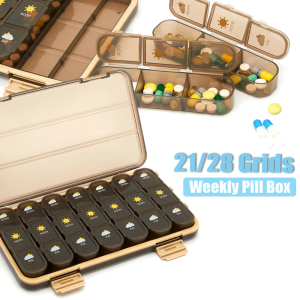 [Same Day Ship] Portable 21/28 Grids Weekly Pill Box Medicine Dispenser Tablet Organizer Storage Boxes 7 Days Compartment Pills Case Container
