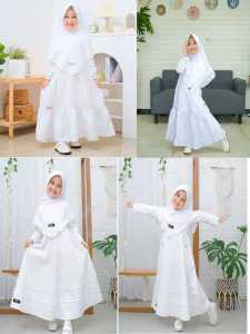 TERBARU Gamis Anak Muslimah Putih Usia 3-12Thn Gamis Set Hijab Anak Perempuan Manasik Haji Termurah