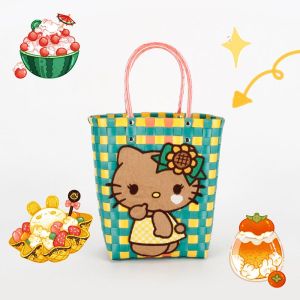 ZEEMIN Halloween Christmas Creative Fun Hello Kitty Handbag for Women Cartoon Cute Handmade Woven Bag Trendy and Versatile Beach Bag Girls Birthday Gift