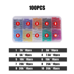 50/100pcs Car Fuse Set Blade Fuse 2-35A Standard Detect Tools with Box Clip Automotive Fuse Assortment Set Accessories