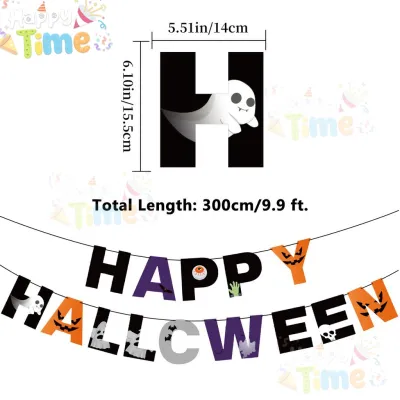 【Happy Time】Happy Halloween Party Banner Spiral Hanging Flag Set for Wall Door Home Haunted House Holiday Event Decoration Supplies Trick-or-Treat Décor