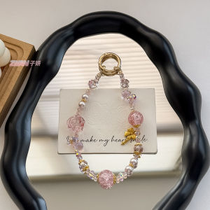 Retro rose mobile phone lanyard light luxury handmade bead crystal car key womens bag decoration