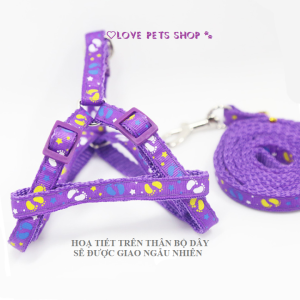 Bộ dây dắt Chó Mèo kèm yếm bản dày hoạ tiết đẹp mắt - Love Pets Shop