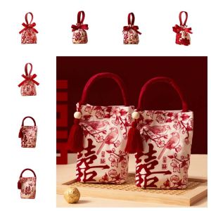 Solomonwf 结婚红包封wedding red packet wedding angbao money envelope wedding red packets for wedding Drawstring Chinese Wedding Candy Bag Blessing Words Cloth Brocade Red Envelope Red Lucky Box Bag 2026 Money Pocket Wedding
