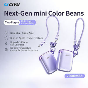 Meewoo 20000mAh Mini Power Bank Built-in Dual Cable Fast Charge Portable for iPhone & Android