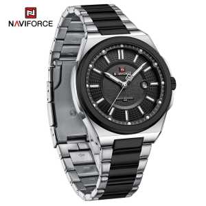 Jam Tangan Formal Pria Model Classic Tali Rantai Bahan Stainless Steel Tahan Karat Naviforce 9212 Free Box Battery Cadangan 2 pcs