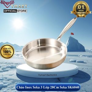 Chảo inox TRIMAX 3 Lớp 28Cm Seka SK6040 - Chảo inox Cạn Lòng Dùng Cho Mọi Loại Bếp - Hàng Chính Hãng