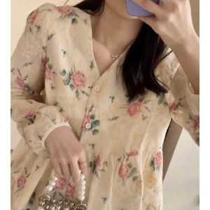 NJ KATALINA PURE KATUN BROKAT LENGAN PANJANG BUNGA CREAM MURNI FASHION NEW WOMAN KOREAN STYLE