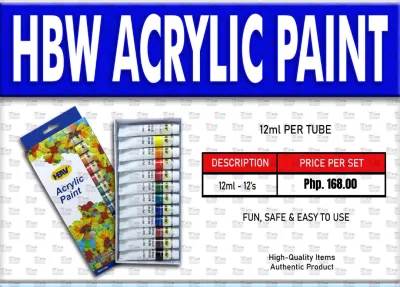 The HBW Acrylic Paint set comes with 12 vibrant colors.