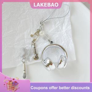 【LAKEBAO】 Ins phong cách âm nhạc tai nghe hình dạng Keychain điện thoại di động chuỗi quyến rũ Mặt dây chuyền Keyring trang sức cho cô gái phụ nữ Quà Tặng túi trang trí