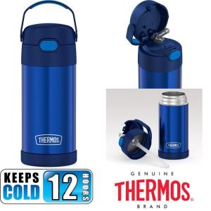 Thermos 12 Ounce Funtainer Blue Stainless Steel Vacuum Insulated Straw Kids Water Bottle