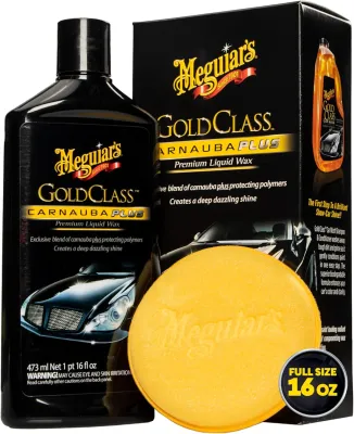 Meguiars Gold Class Carnauba Plus Premium Liquid Wax Kit Car Detailing Kit with a Pure Carnauba Wax Blend and a Foam Applicator Pad for Keeping Glossy Paint Protected Like a Pro 16 Oz Bottle
