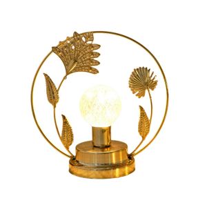 DECALE Hollow Out LED Night Light Butterfly/Leaf Shape Iron Material Decorative Light Romantic Round Ring Metal Table Lamp Bedroom