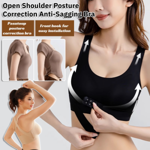 Open Shoulder Posture Correction and Anti-Sagging Bra Front Buckle Seamless Push-Up Bra No Steel Ring Underwear Plus Size
