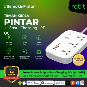 Rabit Smart Extension Wifi Power Strip Stop Kontak 3 Universal Colokan + 4 USB Fast Charging