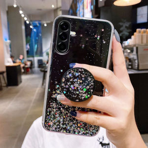 Phone Case Samsung A56 A36 A26 A16 5G New 2025 Shiny Sequins starry sky Decoration with Phone Holder Rubber Soft Casing Galaxy A56 A26 A36 with bracket Phone Cover