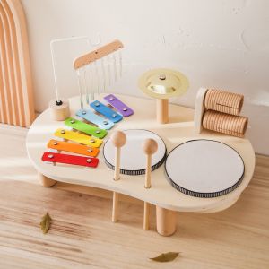 BANSID Multi functional wooden drum stand music stage childrens music enlightenment toy