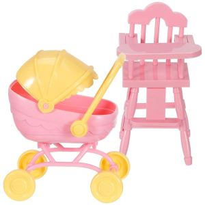 YOUSHI TOP Simulation Dollhouse Stroller Pretend Play High Chair Dollhouse Baby Furniture Kids Toy Plastic Miniature Dining Table DIY Accessories