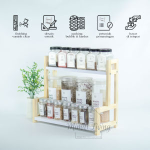 TERBARU...  Rak kayu serbaguna 2 susun medium / rak bumbu dapur ukuran sedang/ rak penyimpanan / rak bumbu dapur 2 tingkat