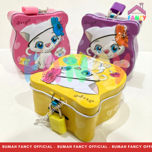 [FREE DUS + BUBBLE] Coin Box Celengan Piggy Bank Kunci Gembok Kecil Bentuk Animal Kucing Putih Cute Cat  Kartun P 21 Mini