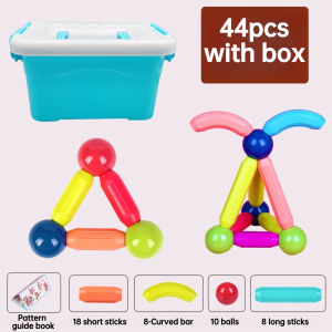 88/44/132pcs Mainan Magnetic Stick Balls Building Blocks Magnetik ABS Colorful Safe Stik STEM Starter Toy For Toddlers Mainan Preschoolers Age 3-8