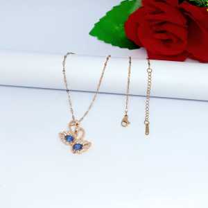 KALUNG TITANIUM ANGSA KEMBAR BARLIAN BIRU PERHIASAN WANITA ELEGANT ANTI KARAT ANTI LUNTUR