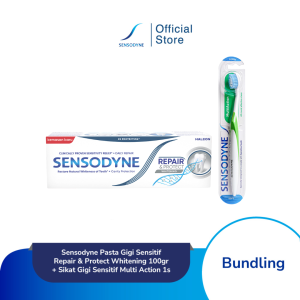 Sensodyne Pasta Gigi Sensitif Repair & Protect Whitening 100gr + Sikat Gigi Sensitif Multi Action 1s