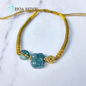 Vòng tay chỉ thắt handmade phối túi tiền đồng điếu Cẩm Thạch ngọc lam charm kim tiền vừa mọi ni tay | Hoa Minh Gem