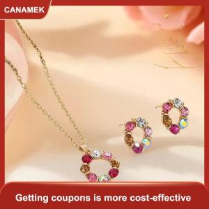 【CANAMEK】 3pcs Vàng Vòng cổ bông tai thiết lập phụ nữ người nổi tiếng đơn giản phong cách thời trang tinh tế kính màu Kim Cương Vòng tròn hình dạng đồ trang sức