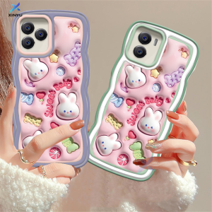 (Lokal Ready) Xinyu Casing hp Realme C53 C51 C55 C33 C35 C31 C30 C30s C21Y C25Y C11 2021 C20 C15 C25 C17 C12 C3 Realme 10 4G 9i 8i 7 Pro Realme 5 Pro 5i 5S 6i Pola kartun 3D bayi kelinci manis kesing warna-warni lembut bening pinggiran gelombang Case