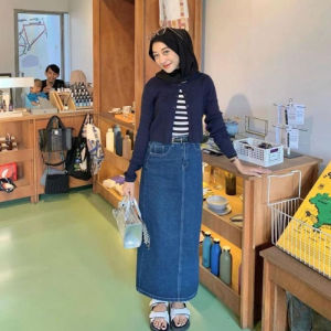 Rok Jeans Span Wanita Highwaist Theana Belahan Belakang