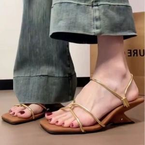 [Free Shipping] Retro Thin-Strap Open-Toe Sandals 2026 Summer WomenS Wedge Two-Way Wear Square-Toe Sandals With Unique Heel Roman Shoes