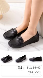 รองเท้าผู้หญิงสีดำ รองเท้าผู้หญิงแบบสวมหัวกลม รองเท้าแฟชั่น 766