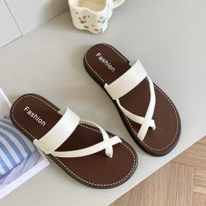 Fashion Womens Wear Cross Strap Pinch Toe Soft sole Rubber Flat Slipper 1299