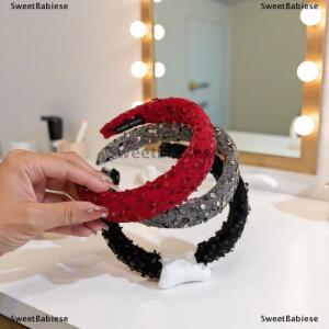 [COD] SweetBabiese Thời Trang Màu Rắn Sequins Headband Nhung Rộng Rộng Hairband Tóc Phụ Kiện Mũ Nón Miếng Bọt Biển Tóc Ban Nhạc Phụ Nữ