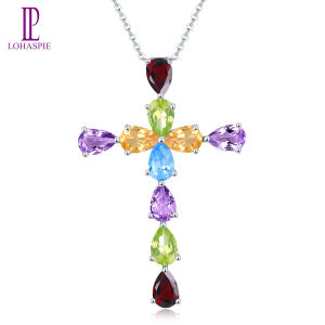 Gemstone Necklace Pendant for Women 925 Sterling Silver Real Natural Amethyst Garnet Citrine Topaz