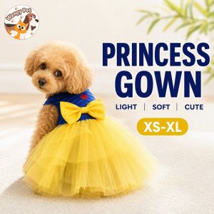 Snow White Pet Dress Breathable Lightweight Suspender Princess Gown For Cat Small Dog Summer Cosplay Party Cute Bow Soft Comfortable Washable Pet Outfit