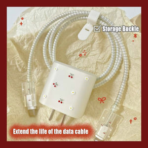 CrashStar Simple Flower Cherry Pattern Frosted Translucent Soft Charger Protection For iPhone 18W 20W Fast Charger Protective Case Charging Head Plug Cover Data Cable Data Line Anti-break Protector Hot Sale