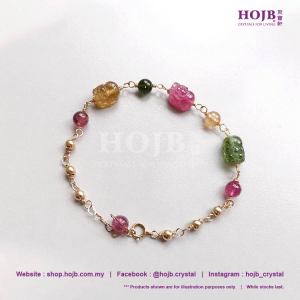 HOJB Multi-Color Tourmaline Wealthy Pi-Xiu 18K Gold 6A Bracelet (6A"" 18K)