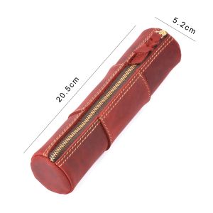 Vintage leather zipper pencil case organiser pouch simple handmade pen case coin purse stationery storage bag for school2026
