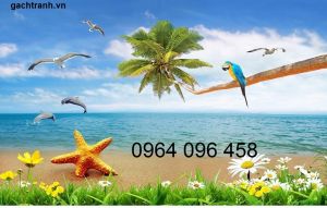 Tranh gạch 3d phong cảnh bờ biển cây dừa - SXC533