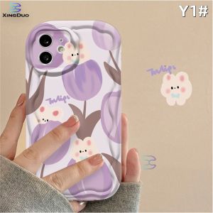 XingDuo Casing hp Realme C53 Realme Note 50 C55 C31 C20 C30 C17 C35 C31 C12 Realme 10 5 9i 6 8i 8Pro 8 5i 7i 5 6i 6s C11 C21Y C25Y C15 C2 C20A Lanyard Kesing Originality Tulip Bunny and oil painting flowers 3D Soft Wave Edge Bracelet Phone Case