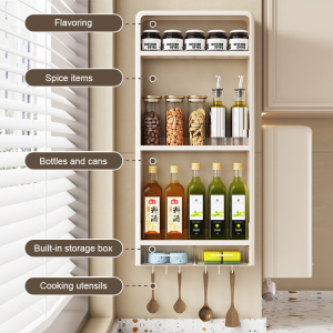 Punchfree kitchen storage rack nailfree wallmounted multifunctional storage box spice rack